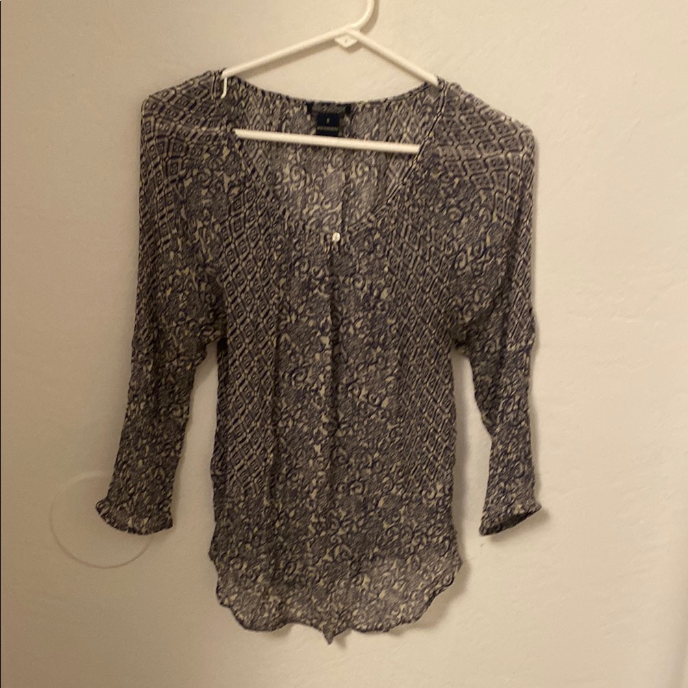Lucky Brand Gray Fitted 3/4 Sleeve Blouse